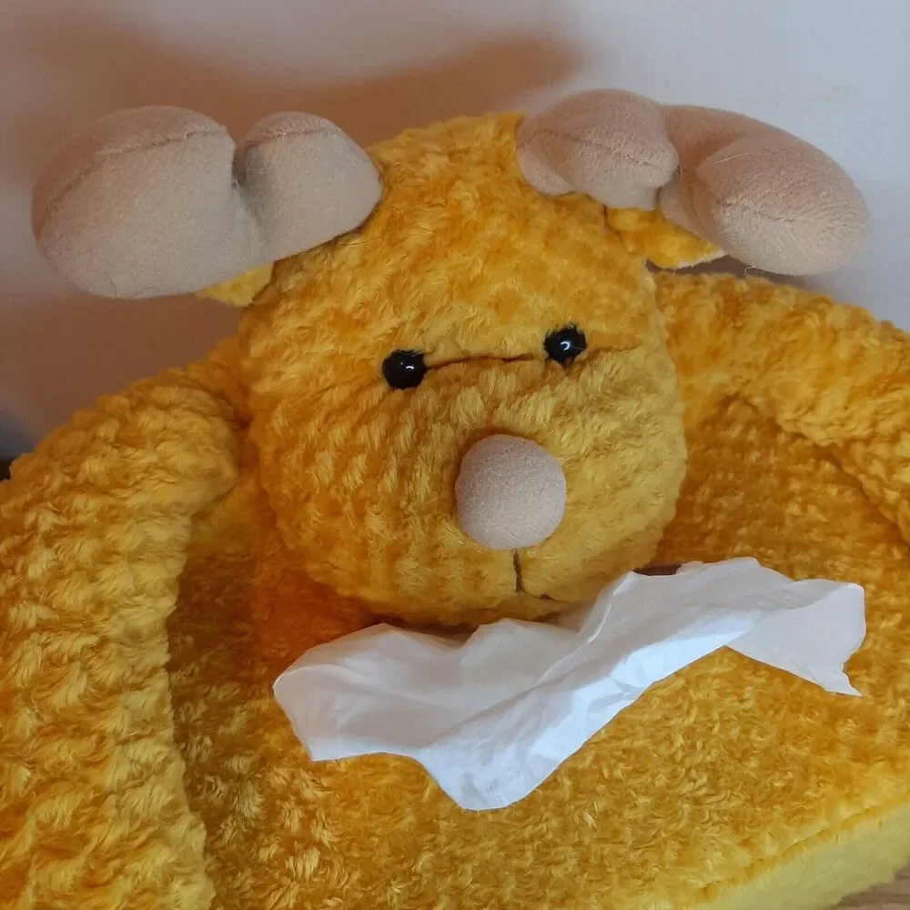 Vintage Plush Moose Tissue Box Holders / Cover Mustard Yellow